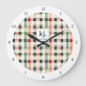 Zachter Evergroen Gingham Monogram Grote Klok (Voorkant)