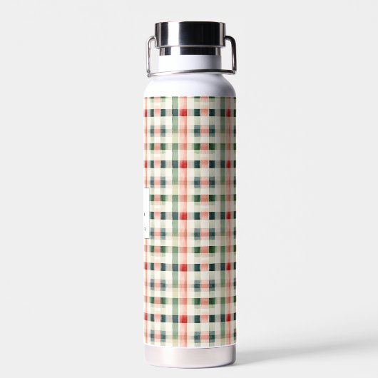 Zachter Evergroen Gingham Monogram Waterfles (Achterkant)