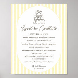 Zachter geel gestreept Signature-drankjesmenu Poster