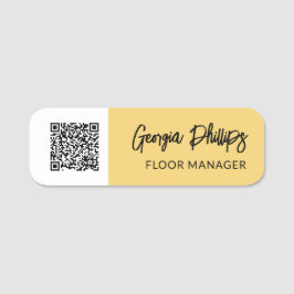 Zachter geel & witte QR-code borstel schrift Naamplaatje