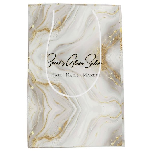 Zachter Marmeren Glamour Salon Tas – Modern Bewerk Medium Cadeauzakje (Voorkant)
