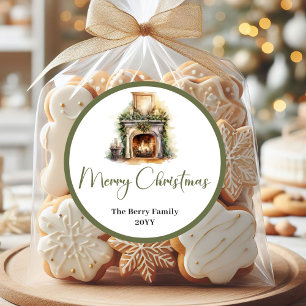 Zachter Pastelkleurig Kerst Familie Naam Sticker Z