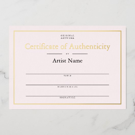 Zachter Roze Gouden Folie Certificaat van Echtheid Uitnodiging (Voorkant)