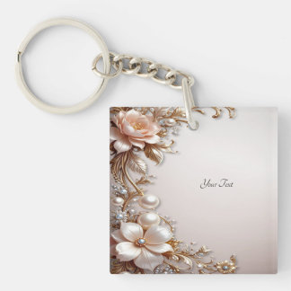 Zachtere Roze en Witte Bloemen Sleutelhanger