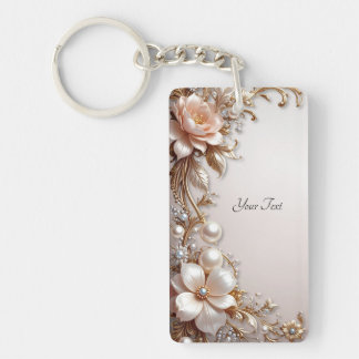 Zachtere Roze en Witte Bloemen Sleutelhanger