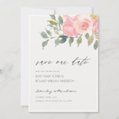 Zachteroute Roze Waterverf Bloem Save the Date Kaa Bedankkaart (Voorkant)