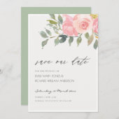 Zachteroute Roze Waterverf Bloem Save the Date Kaa Bedankkaart (Voorkant / Achterkant)
