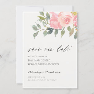 Zachteroute Roze Waterverf Bloem Save the Date Kaa Bedankkaart