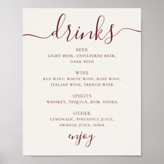 Zachthe Ivoorkleurige Trouw Dranken Menu | Script  Poster
