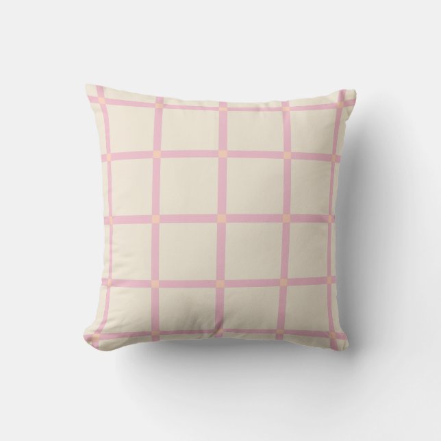 Zachtheid Beige & Roze Rasterpatroon Kussen (Voorkant)