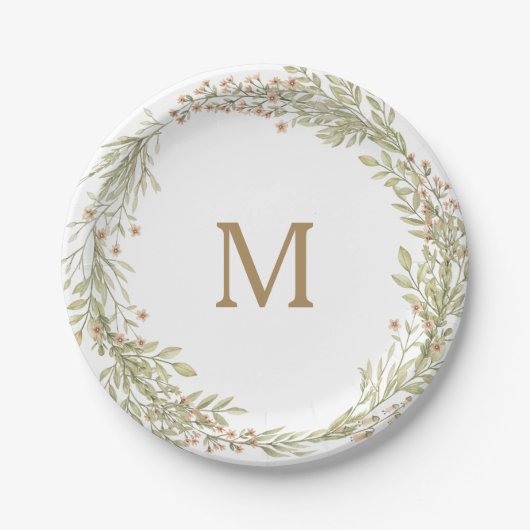 Zachtheid Monogram Trouw Bruiloft Papieren Bord (Voorkant)