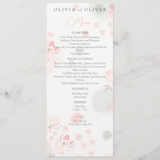 Zachtheid Thee Rozen Bruiloft Menu (Voorkant)