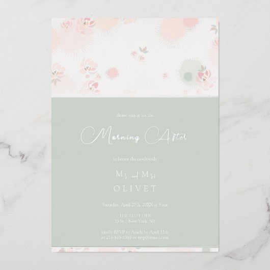 Zachtheid Thee Rozen Morgen Na Folie Uitnodiging (Voorkant)