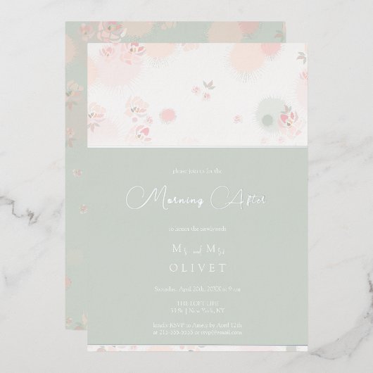 Zachtheid Theerozen Ochtend Erna Folie Uitnodiging (Voorkant / Achterkant)