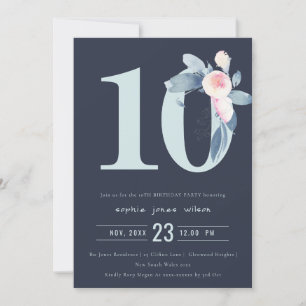 ZACHTNAVY BLUSH BLUE FLORAL 10TH ELKE OUDERDAG KAART