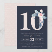 ZACHTNAVY BLUSH BLUE FLORAL 10TH ELKE OUDERDAG KAART (Voorkant / Achterkant)