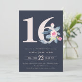ZACHTNAVY BLUSH BLUE FLORAL 16TH ELKE LEEFTIJD BIR KAART (Staand voorkant)