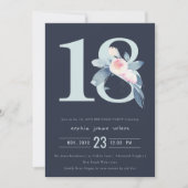 ZACHTNAVY BLUSH BLUE FLORAL 18TH ELKE OUDERDAG KAART (Voorkant)