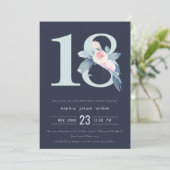 ZACHTNAVY BLUSH BLUE FLORAL 18TH ELKE OUDERDAG KAART (Staand voorkant)