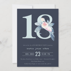 ZACHTNAVY BLUSH BLUE FLORAL 18TH ELKE OUDERDAG KAART
