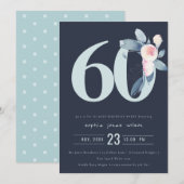 ZACHTNAVY BLUSH BLUE FLORAL 60 TH ELKE OUDERDAG KAART (Voorkant / Achterkant)