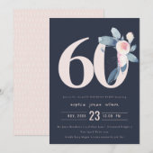 ZACHTNAVY BLUSH BLUE FLORAL 60 TH ELKE OUDERDAG KAART (Voorkant / Achterkant)