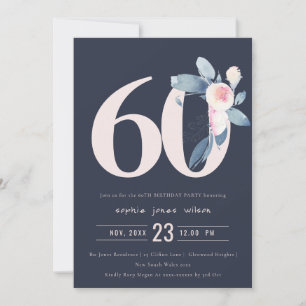 ZACHTNAVY BLUSH BLUE FLORAL 60 TH ELKE OUDERDAG KAART