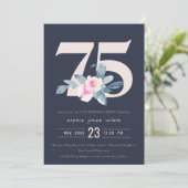 ZACHTNAVY BLUSH BLUE FLORAL 75TH ELKE LEEFTIJD BIR KAART (Staand voorkant)