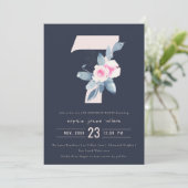 ZACHTNAVY BLUSH BLUE FLORAL 7TH ELKE LEEFTIJD BIRT KAART (Staand voorkant)