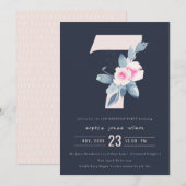 ZACHTNAVY BLUSH BLUE FLORAL 7TH ELKE LEEFTIJD BIRT KAART (Voorkant / Achterkant)