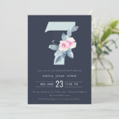 ZACHTNAVY BLUSH BLUE FLORAL 7TH ELKE LEEFTIJD BIRT KAART (Staand voorkant)