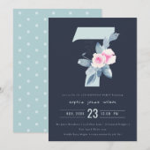 ZACHTNAVY BLUSH BLUE FLORAL 7TH ELKE LEEFTIJD BIRT KAART (Voorkant / Achterkant)