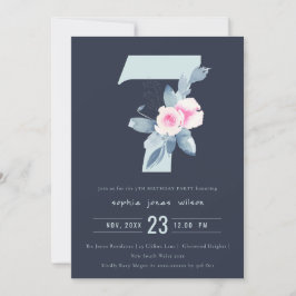 ZACHTNAVY BLUSH BLUE FLORAL 7TH ELKE LEEFTIJD BIRT KAART
