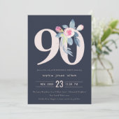 ZACHTNAVY BLUSH BLUE FLORAL 90 TH ELKE LEEFTIJD BI KAART (Staand voorkant)