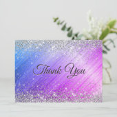 Zachtpaars nama zilver glinsterend bedankkaart (Staand voorkant)