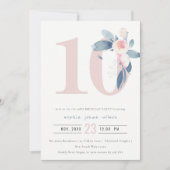 ZACHTPINK BLUSH BLUE FLORAL 10TH ELKE LEEFTIJD BIR KAART (Voorkant)