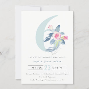 ZACHTPINK BLUSH BLUE FLORAL 6TH ELKE LEEFTIJD BIRT KAART