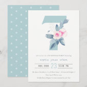 ZACHTPINK BLUSH BLUE FLORAL 7TH ELKE LEEFTIJD BIRT KAART (Voorkant / Achterkant)