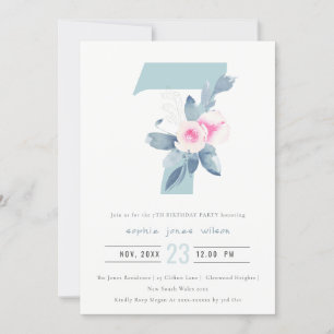 ZACHTPINK BLUSH BLUE FLORAL 7TH ELKE LEEFTIJD BIRT KAART
