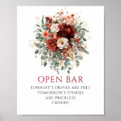 Zachtronde dieprode boho-eucalyptus open bar tafel poster (Voorkant)