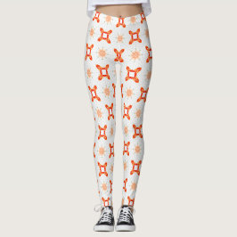 Zachtroranje Oranje-Rode Bloem- en Framepatroon Le Leggings
