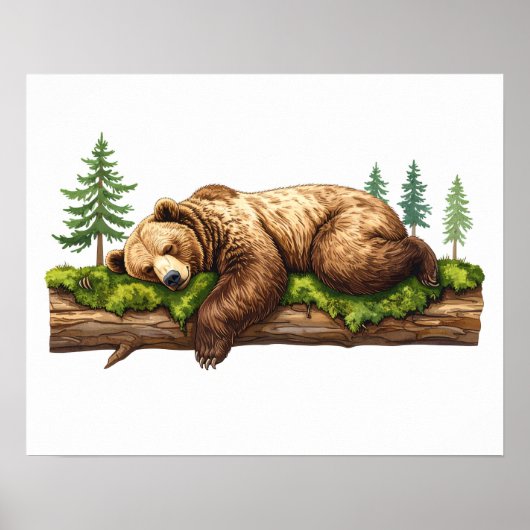Zachtslapende Beer Woodland Nursery Wall Art Poster (Voorkant)