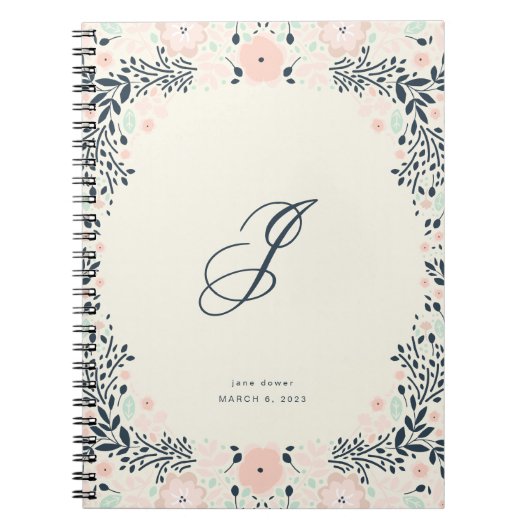 Zachtste Monogram | Bloemrijke Persoonlijke Aanpas Notitieboek (Voorkant)