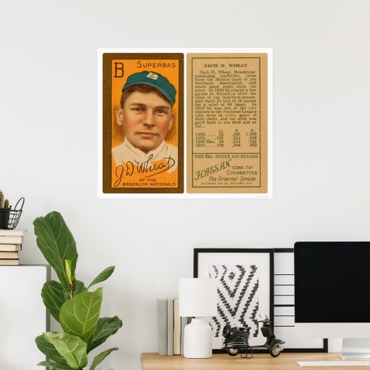 Zack Wheat Brooklyn Superbas Baseball 1911 Poster (Thuiskantoor)