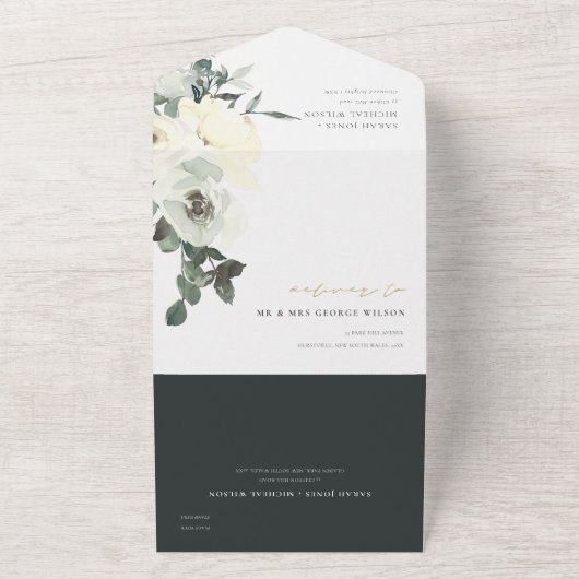 ZACK ZWARTE WITTE WATERVERF BUNCH WEDING ALL IN ONE UITNODIGING (Buitenkant)