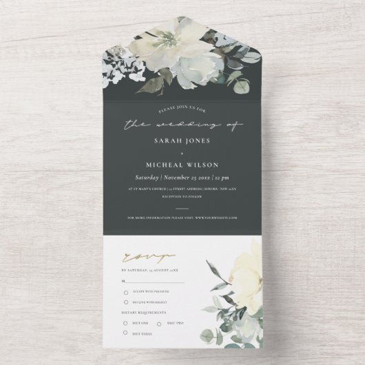 ZACK ZWARTE WITTE WATERVERF BUNCH WEDING ALL IN ONE UITNODIGING (Binnen)