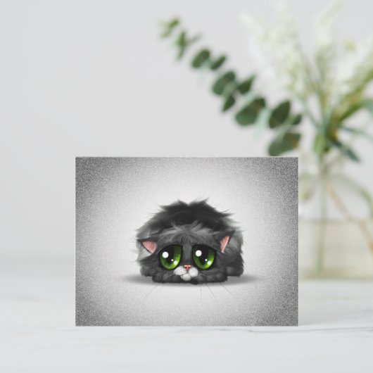 Zad en eenzaam klein katje met enorme groene ogen briefkaart (Staand voorkant)