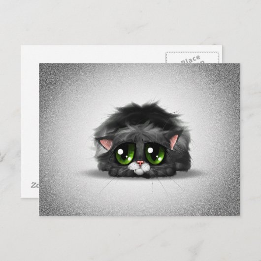 Zad en eenzaam klein katje met enorme groene ogen briefkaart (Voorkant / Achterkant)