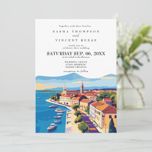 Zadar Kroatië Huwelijksuitnodiging Retro Kaart (Staand voorkant)