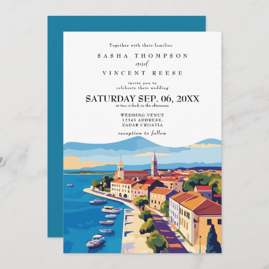 Zadar Kroatië Huwelijksuitnodiging Retro Kaart (Voorkant / Achterkant)